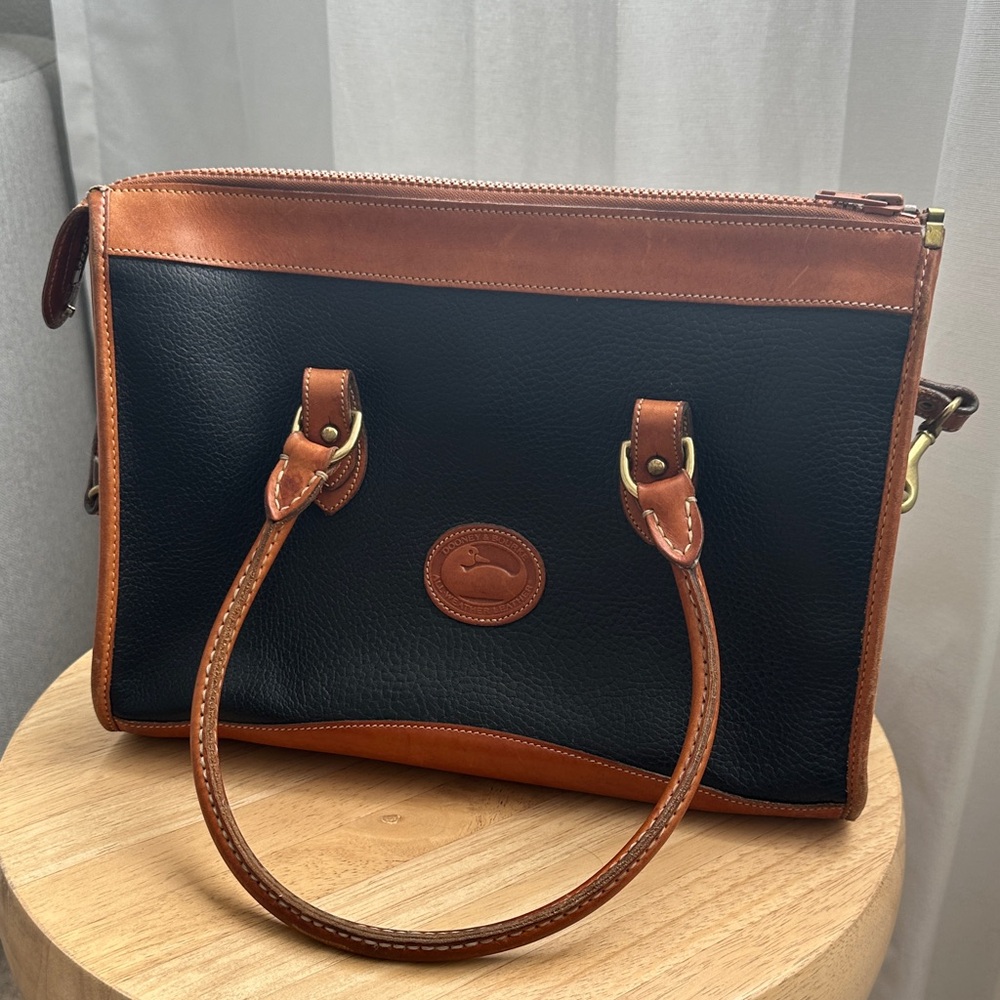 Vintage Dooney & Bourke Black and Tan Leather Satchel
